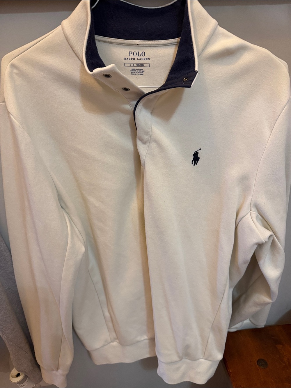 Polo Ralph Lauren Cream Quarter-Snap Pullover with Navy Trim